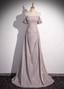 Elegant Light Gray-Pink Mermaid Glitter Satin Long Formal Prom Dresses