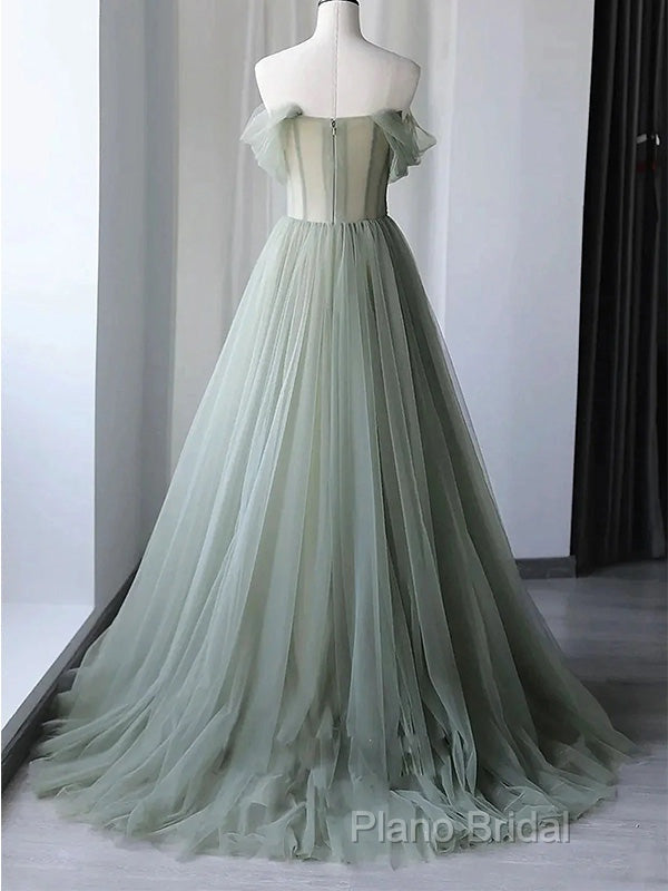 Elegant Light Green A-Line Tulle Off The Shoulder Long Formal Prom Dresses Formal Dresses, Secondary image