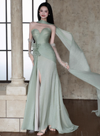 Elegant Light Mint Green Sweetheart Neck 3D Floral Split Chiffon Formal Prom Dresses