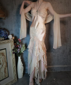 Elegant Light Pink Mermaid Beaded Layered Ruffled Satin Formal Prom Dresses