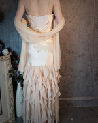 Elegant Light Pink Mermaid Beaded Layered Ruffled Satin Formal Prom Dresses