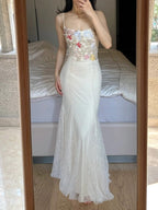 Elegant Light Purple Mermaid Square Neck 3D Floral Lace Long Formal Prom Dresses