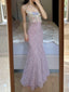 Elegant Light Purple Mermaid Square Neck 3D Floral Lace Long Formal Prom Dresses