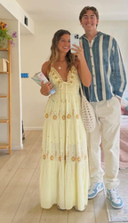 2026 New A Line Spaghetti Strap Embroidered Light Yellow Satin Formal Prom Dresses Outfits