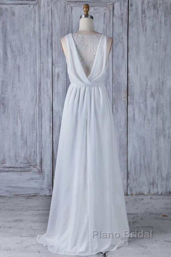 Elegant Long A-line Ruffle Lace Chiffon Wedding Dress