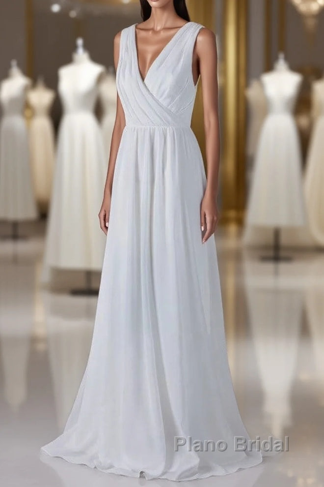 Elegant Long A-line Ruffle Lace Chiffon Wedding Dress