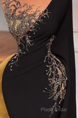 Elegant Long Black Mermaid Beading Lace Formal Prom Dresses