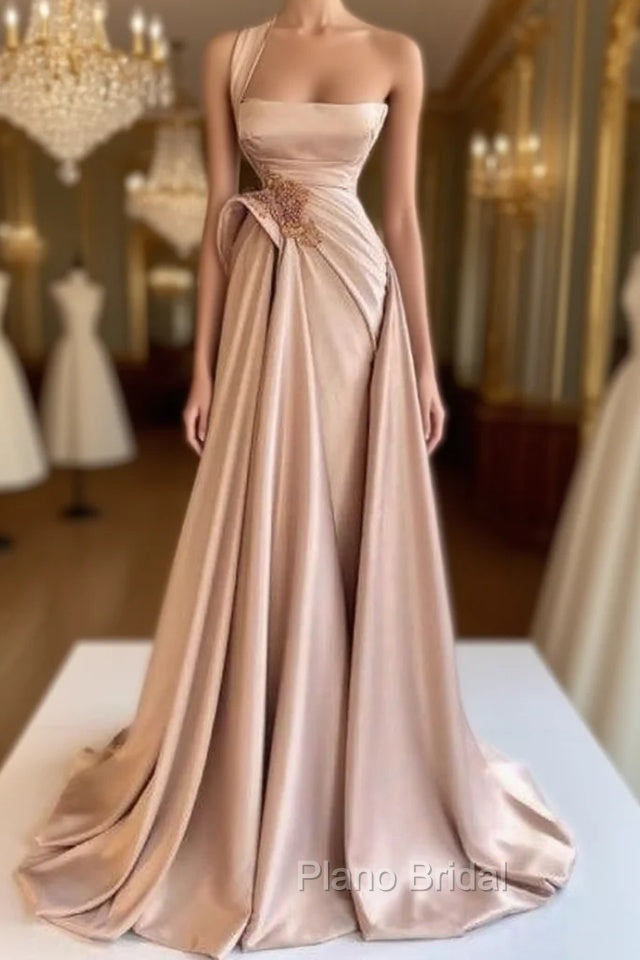 Elegant Long Champagne High Split Formal Prom Dresses Main image