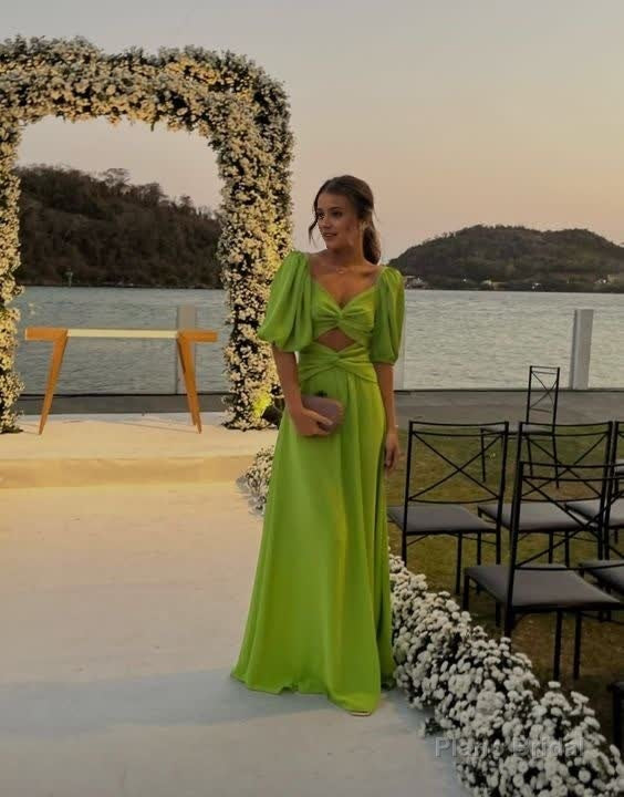 Elegant Long Green Half Sleeves Prom Dress 22th Birthday Outfits Secondary image