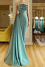 Elegant Long Green Mermaid Sleeveless Beading Formal Prom Dresses With Ruffles Long
