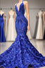 Elegant Long Mermaid Halter Satin Lace Backless Formal Prom Dresses