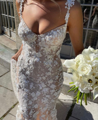 Elegant Long Mermaid Lace Applique Formal Prom Dresses Wedding Dresses Formal Evening Dresses