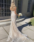 Elegant Long Mermaid Lace Applique Formal Prom Dresses Wedding Dresses Formal Evening Dresses