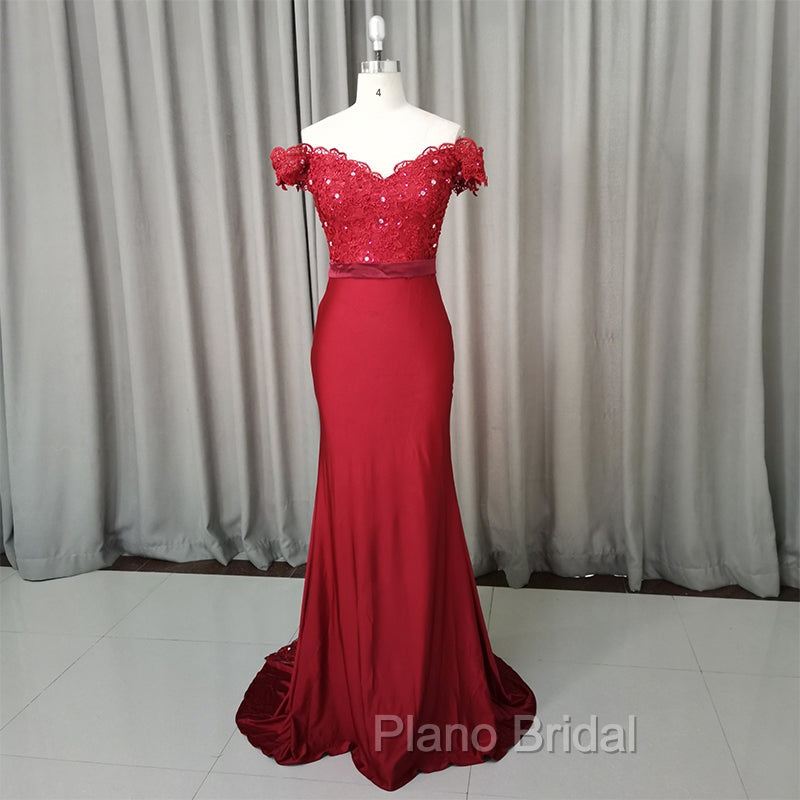 Elegant Long Mermaid Spandex Off Shoulder Party Dresses, Wine Red Bridesmaid Dresses Secondary image