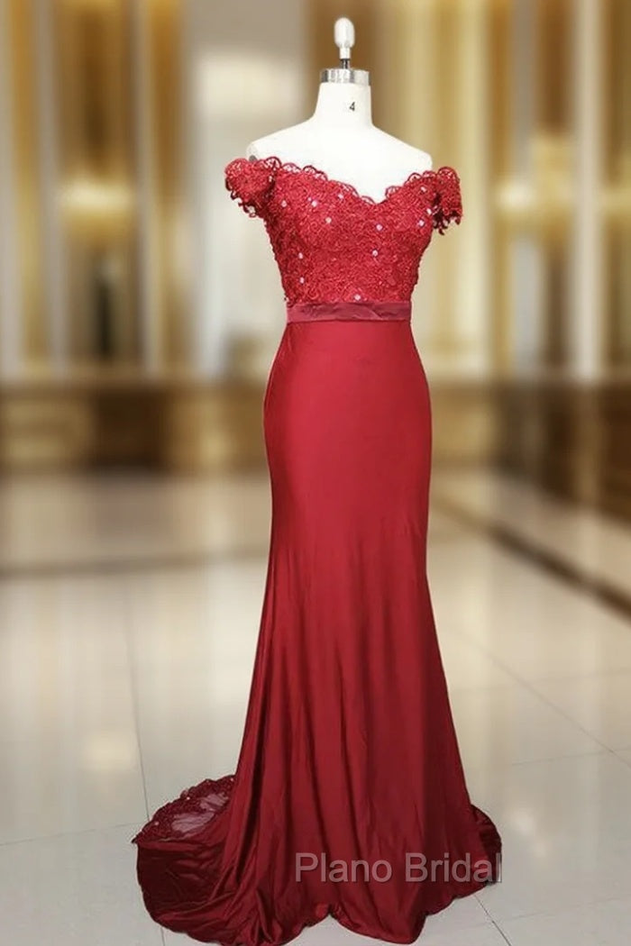 Elegant Long Mermaid Spandex Off Shoulder Party Dresses, Wine Red Bridesmaid Dresses Main image