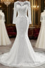 Elegant Long Mermaid Tulle Jewel Wedding Dress with Sleeves