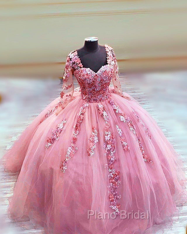 Elegant Long Sleeves Quinceanera Dresses Ball Gown With 3D Flowers