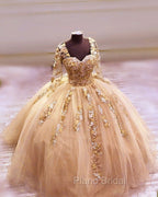 Elegant Long Sleeves Quinceanera Dresses Ball Gown With 3D Flowers