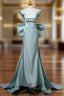 Elegant Mermaid Bow Satin Long Evening Dresses Formal Prom Dresses