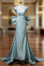 Elegant Mermaid Bow Satin Long Evening Dresses Formal Prom Dresses