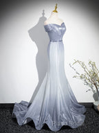 Elegant Mermaid Gray Long Formal Prom Dresses, Gray Party Dresses