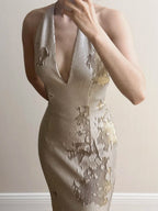 Elegant Mermaid Halter Neck Deep V-Neck Sequined Long Formal Prom Dresses