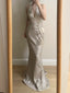 Elegant Mermaid Halter Neck Deep V-Neck Sequined Long Formal Prom Dresses