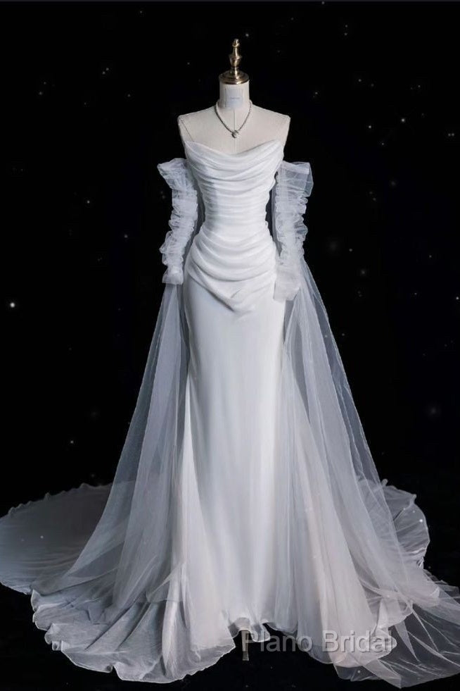 Elegant Mermaid Off The Shoulder White Wedding Dresses With Train Bridal Gowns