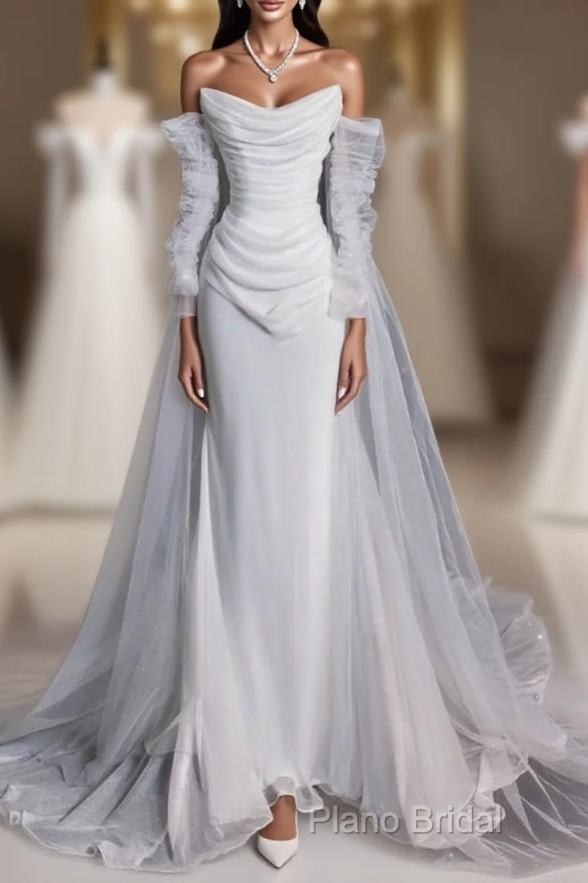 Elegant Mermaid Off The Shoulder White Wedding Dresses With Train Bridal Gowns Main image