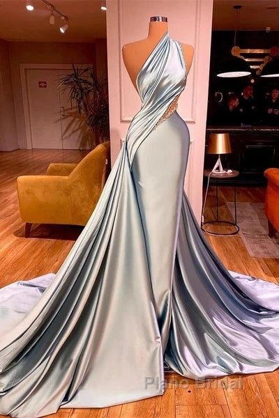 Elegant Mermaid One Shoulder Satin Long Evening Dresses Formal Prom Dresses Secondary image