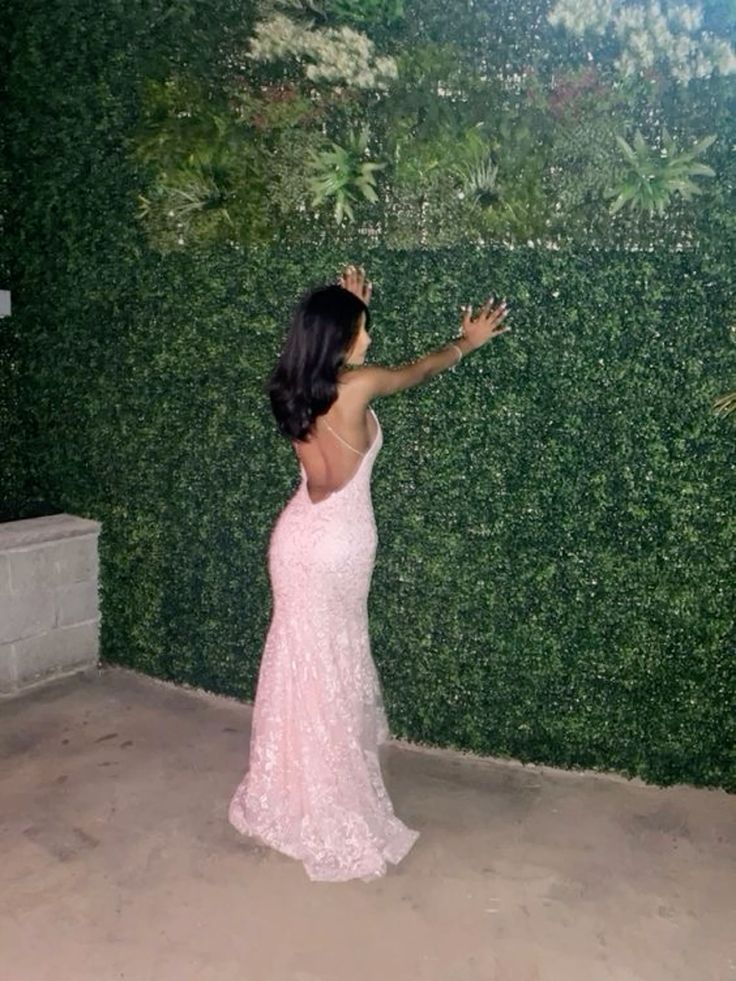 Elegant Mermaid Pink Lace Formal Prom Dresses Formal Evening Dresses