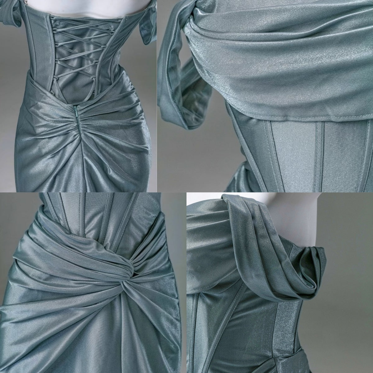Elegant Pleated Satin Formal Mermaid Formal Evening Dresses,Fahsion Graudation Formal Prom Dresses With Off-The-Shoulder