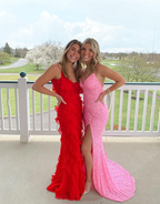 Elegant Mermaid Sequin Pink Long Formal Prom Dresses Formal Dresses