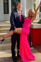 Elegant Mermaid Sequin Pink Long Formal Prom Dresses Formal Dresses