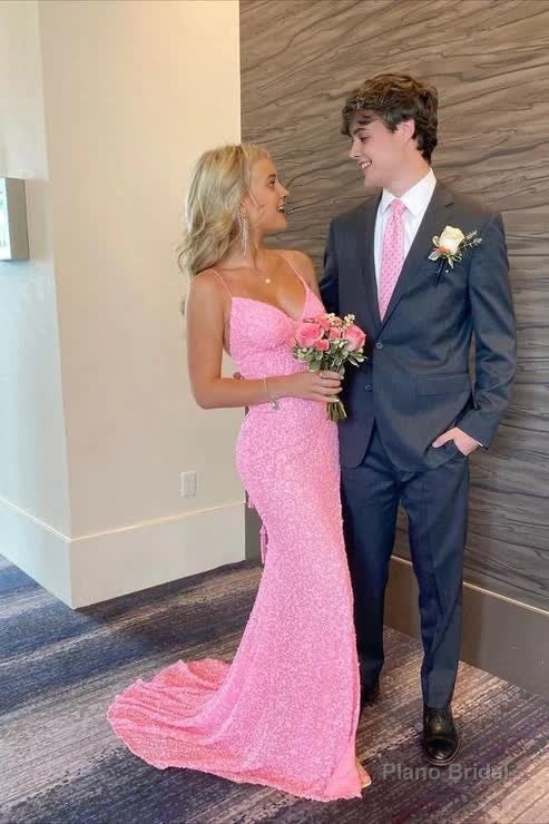 Elegant Mermaid Sequin Pink Long Prom Dresses Formal Dress Secondary image