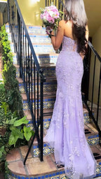 Elegant Mermaid Sleeveless Lace Lilac Formal Evening Formal Prom Dresses Long Formal Prom Dresses