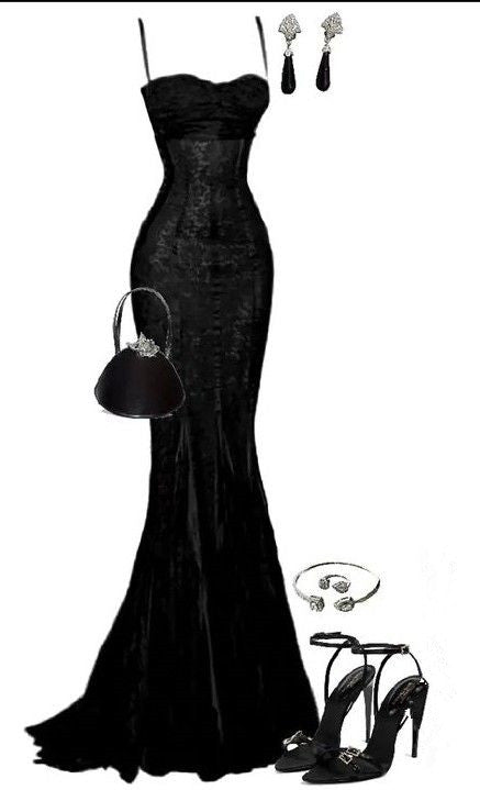 Elegant Mermaid Spaghetti Straps Black Lace Long Formal Prom Dresses Birthday Outfits Secondary image