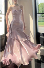 Elegant Mermaid Spaghetti Straps Blue Satin Long Formal Prom Dresses Party Dresses 21St Birthday Outfits Graduation Dresses