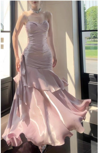 Elegant Mermaid Spaghetti Straps Blue Satin Long Formal Prom Dresses Party Dresses 21St Birthday Outfits Graduation Dresses