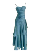 Elegant Mermaid Spaghetti Straps Blue Satin Long Formal Prom Dresses Party Dresses 21St Birthday Outfits Graduation Dresses
