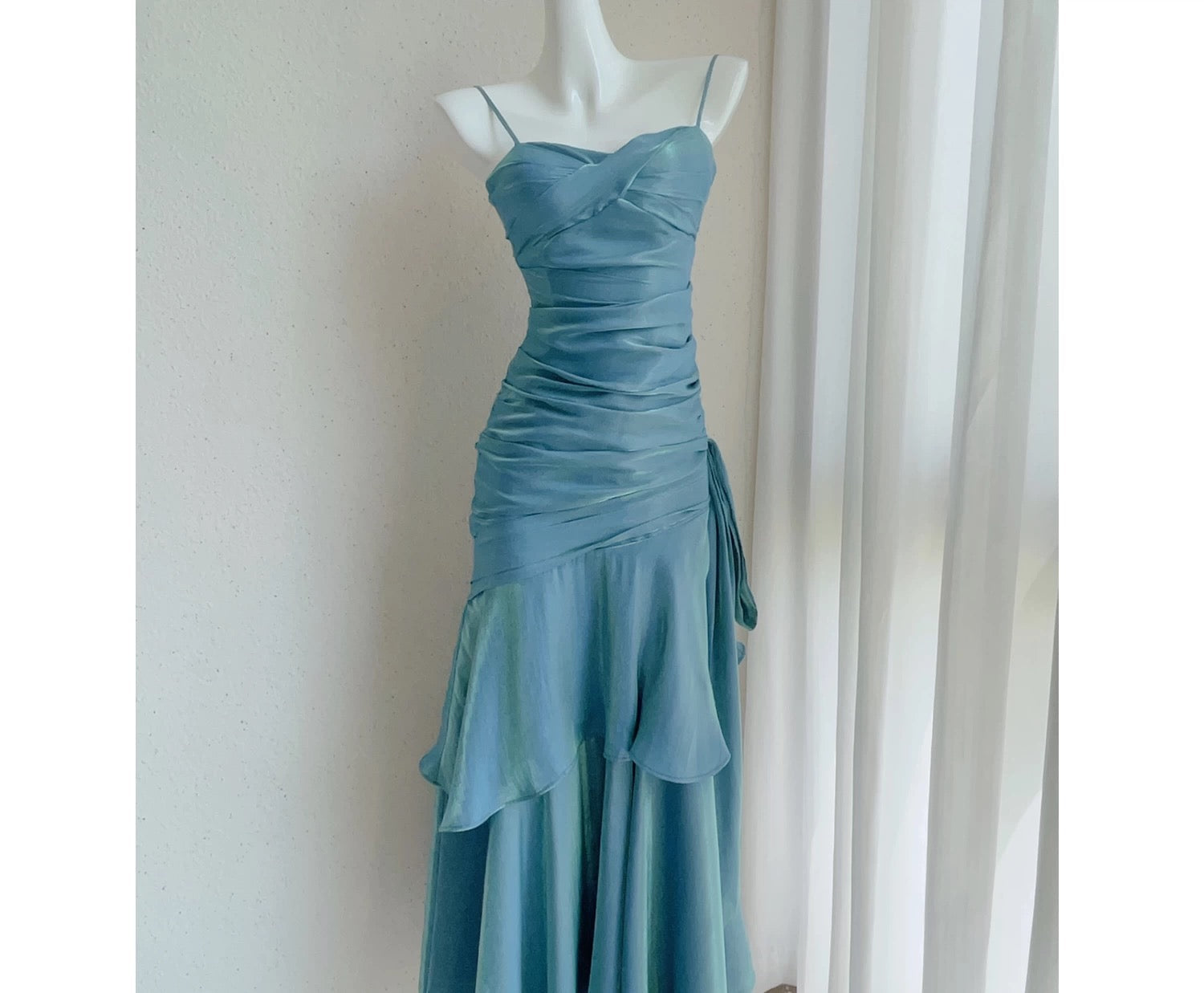 Elegant Mermaid Spaghetti Straps Blue Satin Long Formal Prom Dresses Party Dresses 21St Birthday Outfits Graduation Dresses
