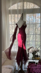 Elegant Mermaid Spaghetti Straps Burgundy Chiffon Formal Prom Dresses Inspiration Trending Formal Evening Gowns Formal Party Formal Prom Dresses