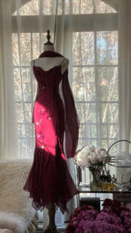 Elegant Mermaid Spaghetti Straps Burgundy Chiffon Formal Prom Dresses Inspiration Trending Formal Evening Gowns Formal Party Formal Prom Dresses