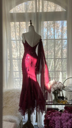 Elegant Mermaid Spaghetti Straps Burgundy Chiffon Formal Prom Dresses Inspiration Trending Formal Evening Gowns Formal Party Formal Prom Dresses