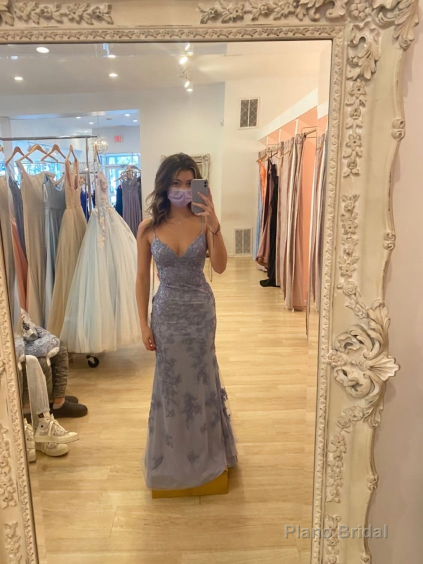 Elegant Mermaid Spaghetti Straps Lace Prom Dress,Charming Evening Dress Main image