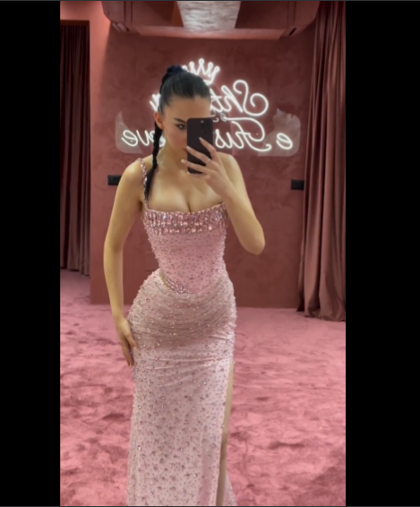 Elegant Mermaid Spaghetti Straps Pink Beads Sequin Slit Long Formal Prom Dresses Formal Dresses