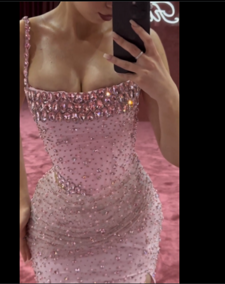 Elegant Mermaid Spaghetti Straps Pink Beads Sequin Slit Long Formal Prom Dresses Formal Dresses