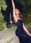 Elegant Mermaid Straps Navy Blue Sequin Formal Prom Dresses Formal Dresses