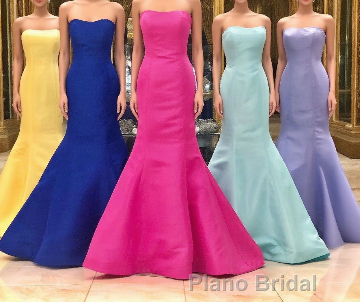 Elegant Mermaid Yellow Strapless Satin Long Formal Prom Evening Dresses Classy Main image