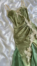Elegant Navy Blue Spaghetti Straps Mermaid Satin Appliques Formal Prom Dresses Party Dresses